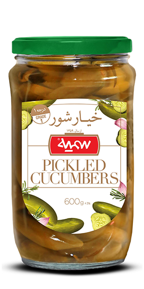 Grade A pickled cucumber in glass jar